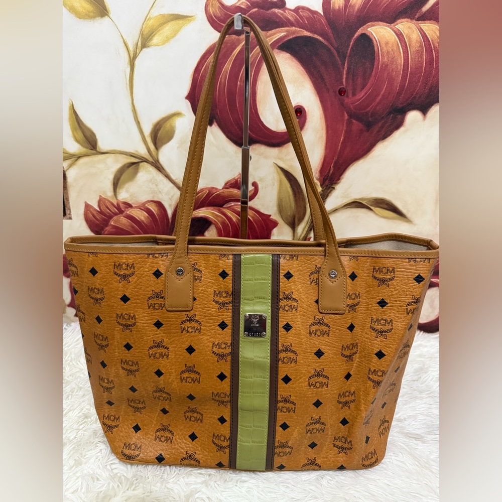 MCM Visetos Cognac Tote Bag